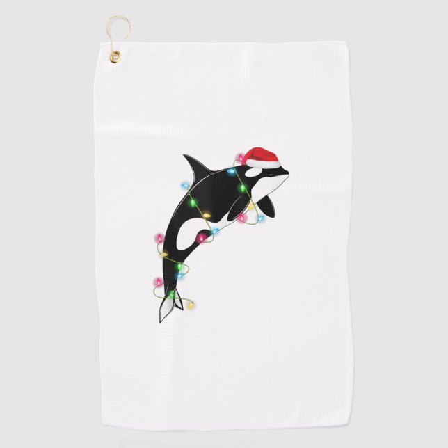 Serviette De Golf Funny Orca Tueur Baleine Santa Chapeau Mer de Noël (Devant)