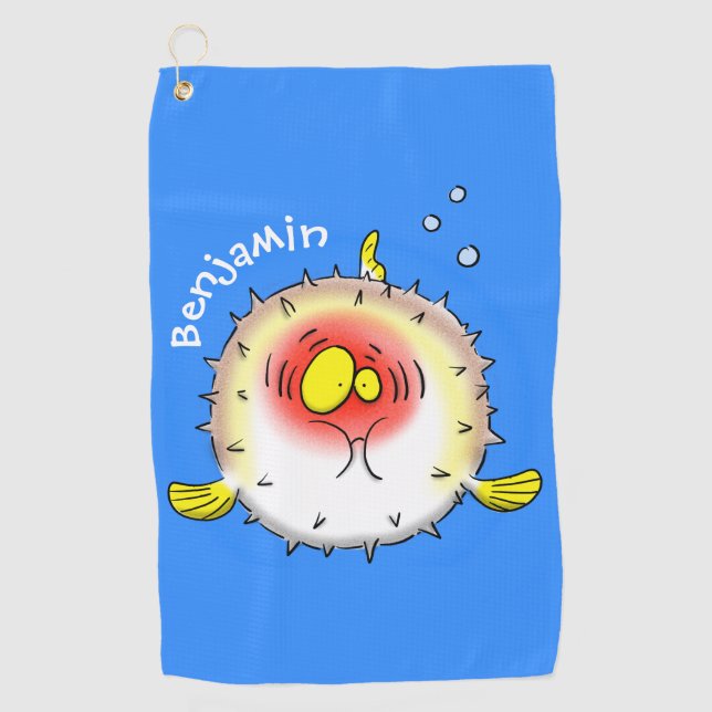 Serviette De Golf Funny puffer fish porcupine fish cartoon  (Devant)