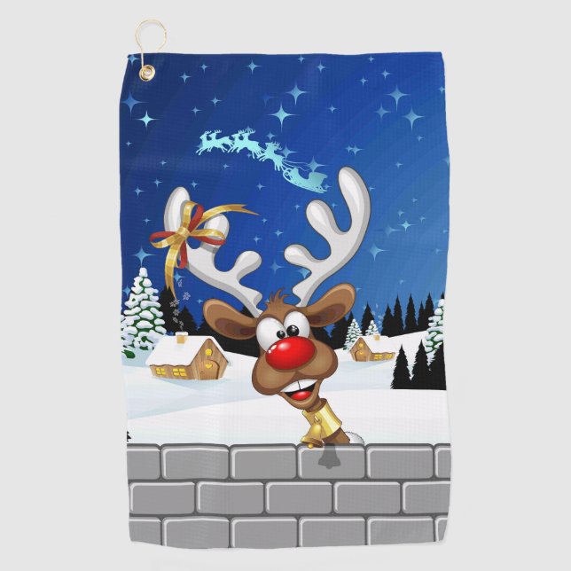 Serviette De Golf Funny Reindeer Peeking Christmas Meme  (Devant)
