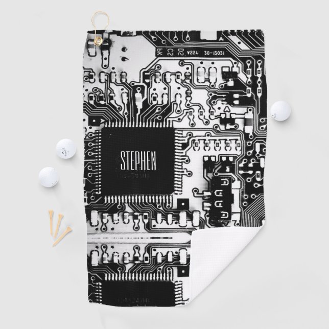 Serviette De Golf Geek de carte circuit imprimé noir blanc personnal (En situation)