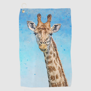 Serviette De Golf Giraffe curieuse avec Ciel de Confetti Bleu