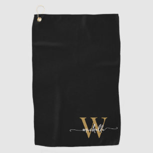 Serviette De Golf Girly Black Gold Elegant Monogramme Nom Script Gol
