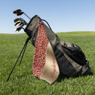Serviette De Golf Glam Gold Foil Leopard Spots Bourgogne Nom
