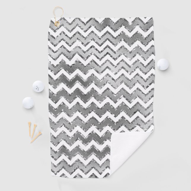 Serviette De Golf Glam Silver White Zigzag Stripes (En situation)
