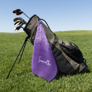 Serviette De Golf Glittery Amethyst Purple Glam Nom du script