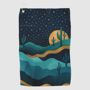 Serviette De Golf Golden Desert Nightscape - Cactus Art Abstrait