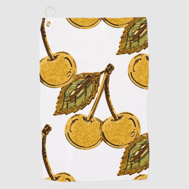 Serviette De Golf Golden Metallic Cherries Pattern (Devant)