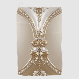Serviette De Golf Golden Ornate Frame with Pearls Golf Towel