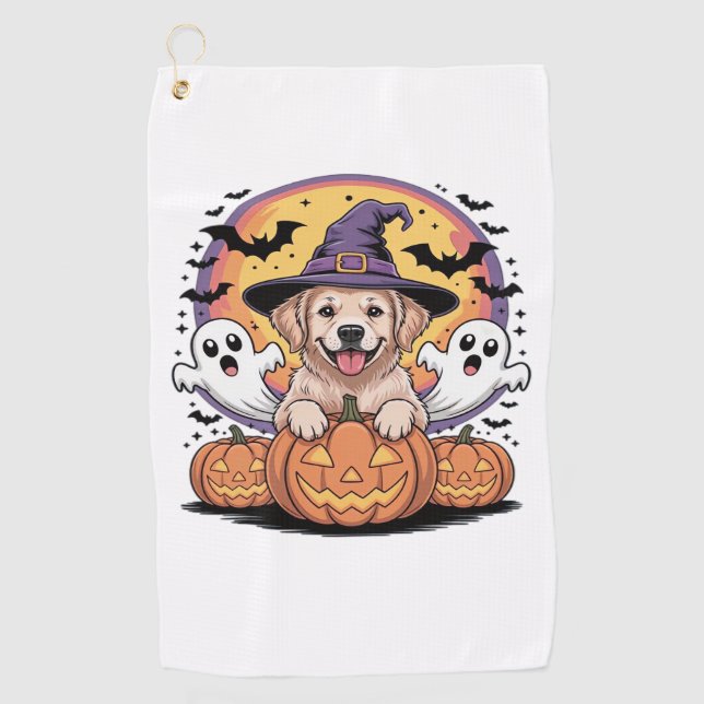Serviette De Golf Golden Retriever Halloween Witch Chien classique T (Devant)
