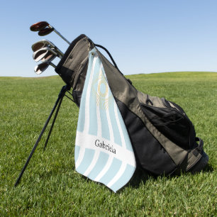 Serviette De Golf Golden Stylish Stripes Soft Blue Dainty Eye grec