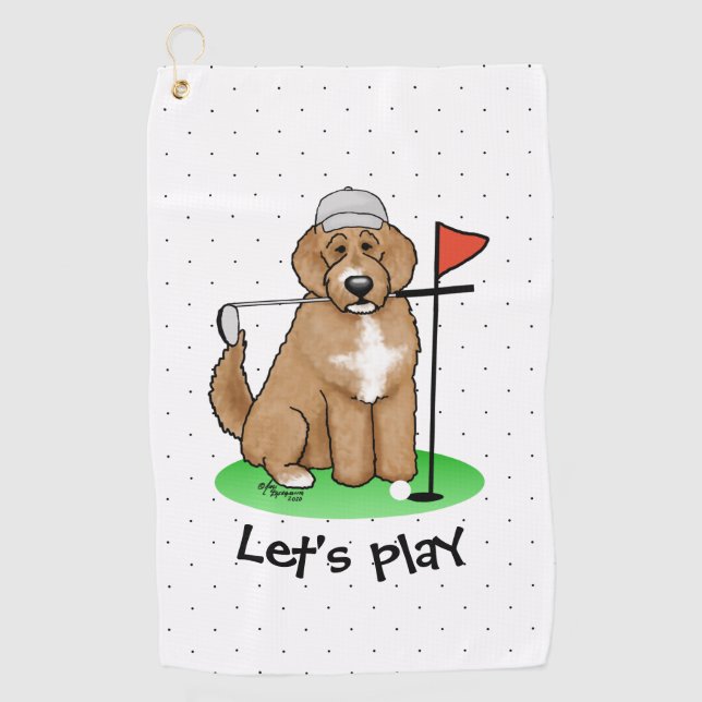 Serviette De Golf Goldendoodle Chien Jouer Golf (rouge whmk2) Plaisi (Devant)