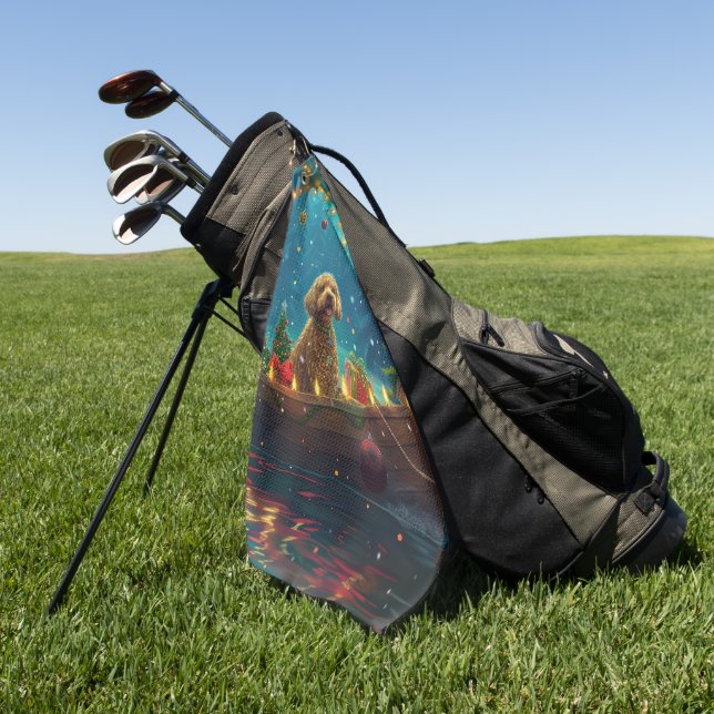 Serviette De Golf Goldendoodle Noël Festive Voyage (Vert)