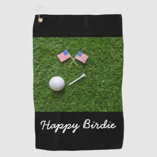 Serviette De Golf Golf-ball tee and flag of America U.S.A. sur vert