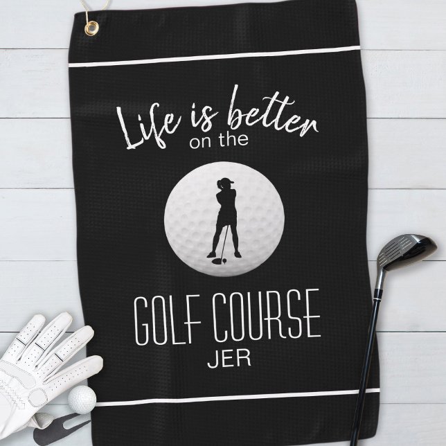 Serviette De Golf Golf Black Vie tendance est meilleure Lady Silhoue (Golf Black & White Life Is Better Lady Silhouette Golf Towel Custom Monogram Unique Gift For Her
)