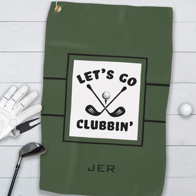 Serviette De Golf Golf Fun Golf Moderne Monogramme Sports Vert Noir (Créateur téléchargé)