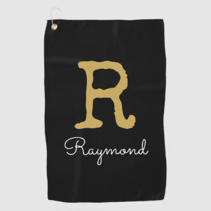 Serviette De Golf Golf Gold Monogramme initial et nom en noir 