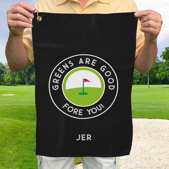 Serviette De Golf Golf Greens Fore Golfer Humour Funny Black Monogra (Golf Greens Are Good Fore You Golfer Humor Funny Black Monogram Golf Towel For Him or For Her)