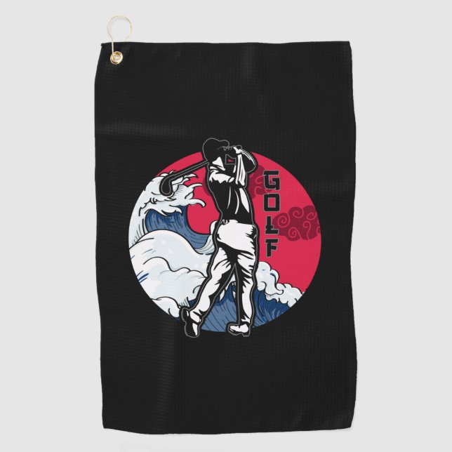 Serviette De Golf Golf - Japonais Golfer Red Rising Sun (Devant)