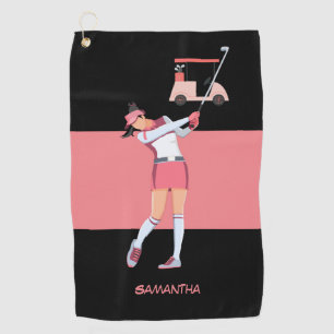 Serviette De Golf Golf Lady femme golfeur en robe rose panier