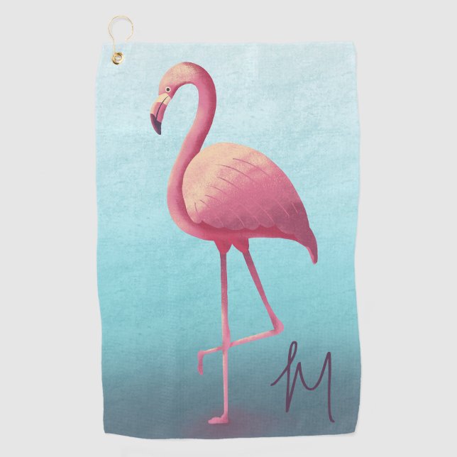 Serviette De Golf Golf Lover Flamant rose rose Bleu élégant Monogram (Devant)