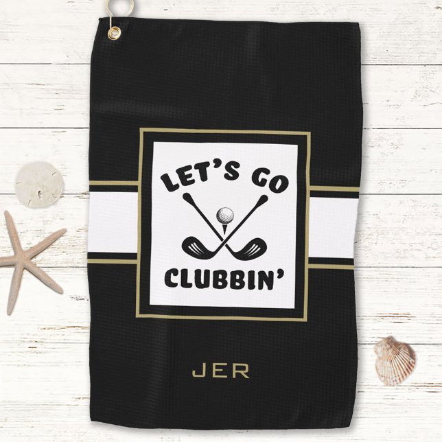 Serviette De Golf Golf Moderne Monogramme Pro Sports Black Gold (Golfer Golf Modern Monogram Pro Sports Black Gold Golf Towel)