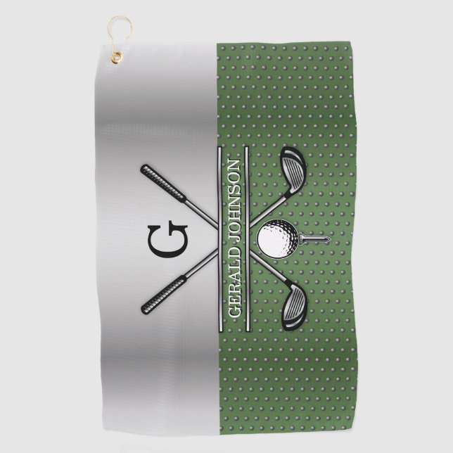 Serviette De Golf Golf Monogram Silver et Green Design (Devant)