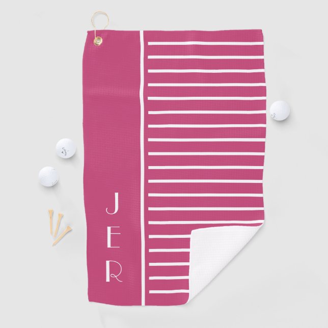 Serviette De Golf Golf Monogrammé | Pink Modern Stripes Sports (En situation)