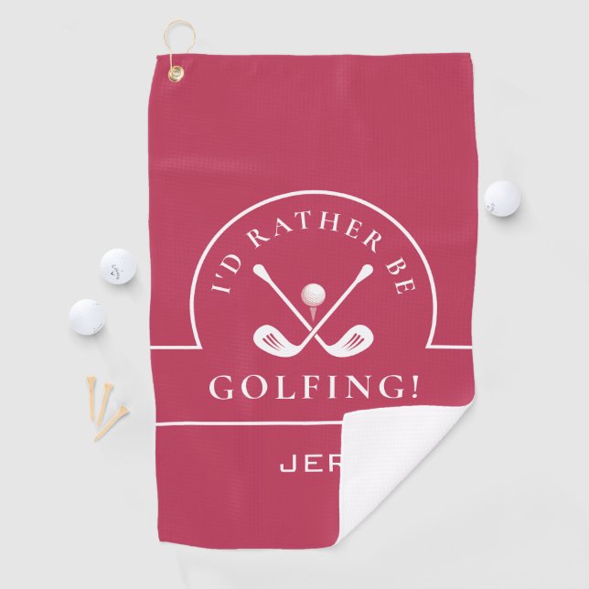 Serviette De Golf Golf Pro Golf Quote de golf Monogram Magenta Red (En situation)