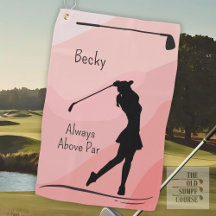 Golf silhouette, femme, nom, sur fond rouge