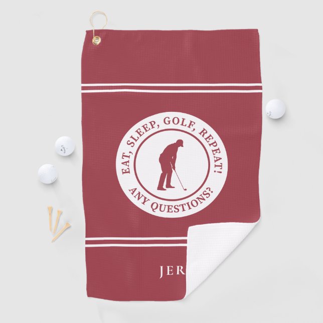 Serviette De Golf Golfer Funny Monogramme moderne pour lui Crimson r (En situation)