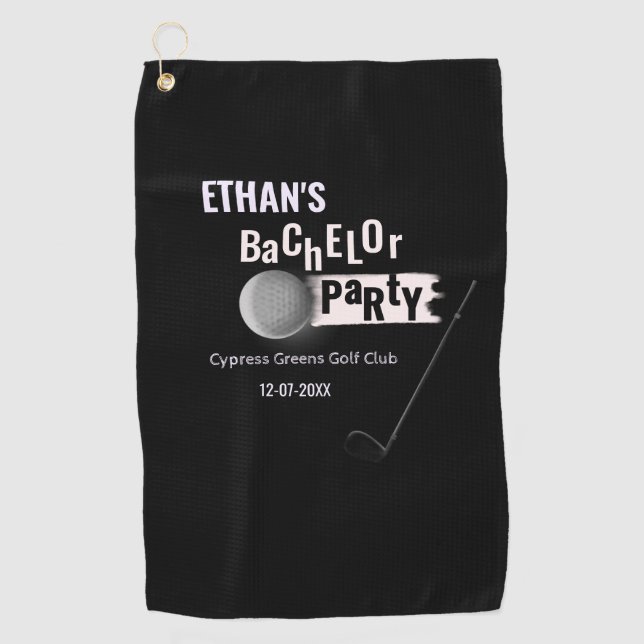 Serviette De Golf Golfer Groom Bachelor Party Classique Blanc Noir (Devant)