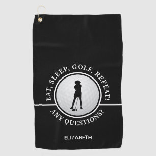 Serviette De Golf Golfer Lady Silhouette Golf Ball Citation noir bla