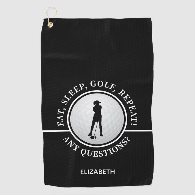 Serviette De Golf Golfer Lady Silhouette Golf Ball Citation noir bla (Devant)
