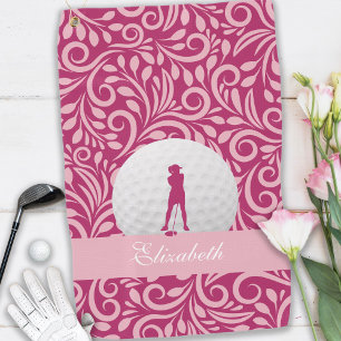 Serviette De Golf Golfer Lady Silhouette Rose Girl Nom personnalisé