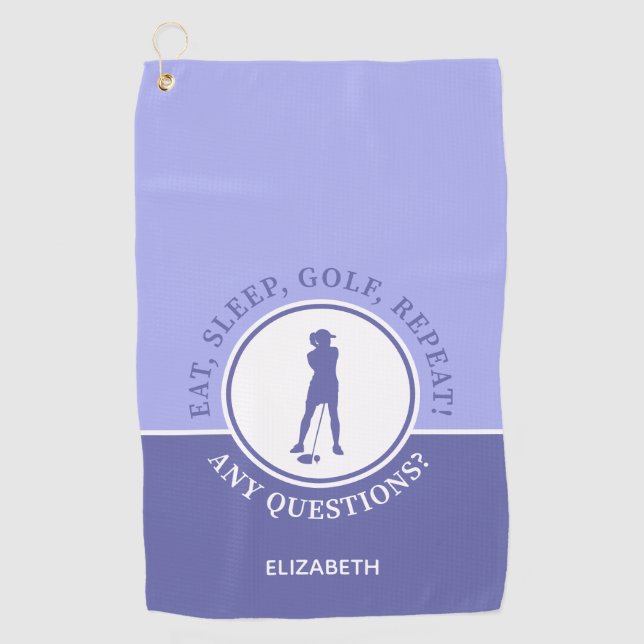 Serviette De Golf Golfer Lady Silhouette Sports Girly Periwinkle (Devant)