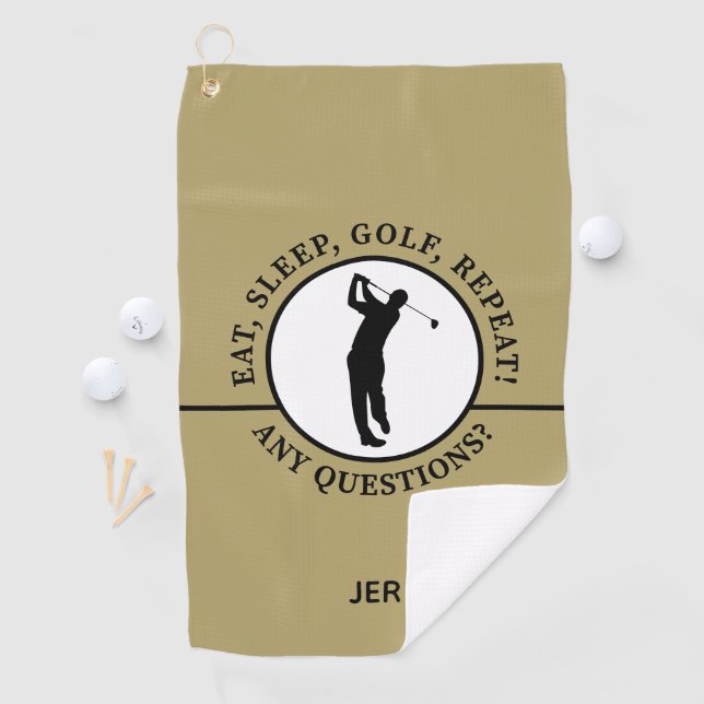 Serviette De Golf Golfer Male Sports Pro Silhouette Golf Gold Noir (En situation)