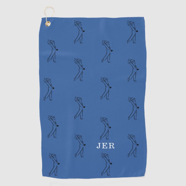 Serviette De Golf Golfer Monogramme Pro Équipement sportif Bleu Noir (Devant)