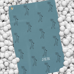 Serviette De Golf Golfer Monogramme Unique Pro Turquoise Black Fun