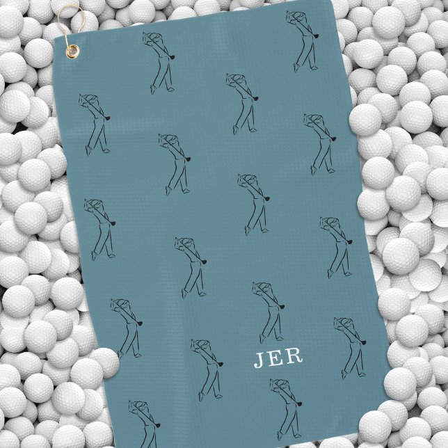 Serviette De Golf Golfer Monogramme Unique Pro Turquoise Black Fun (Golfer Monogram Sports Equipment Turquoise Black Golf Towel)