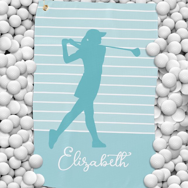 Serviette De Golf Golfer Silhouette Monogrammed Name Teal  (Golfer Silhouette Monogrammed Name Teal Golf Towel)