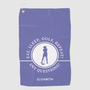Serviette De Golf Golfer Silhouette Sports Périwinkle Blue Funny