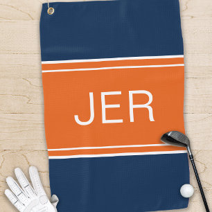 Serviette De Golf Golfeur élégant moderne bleu orange avec initiales