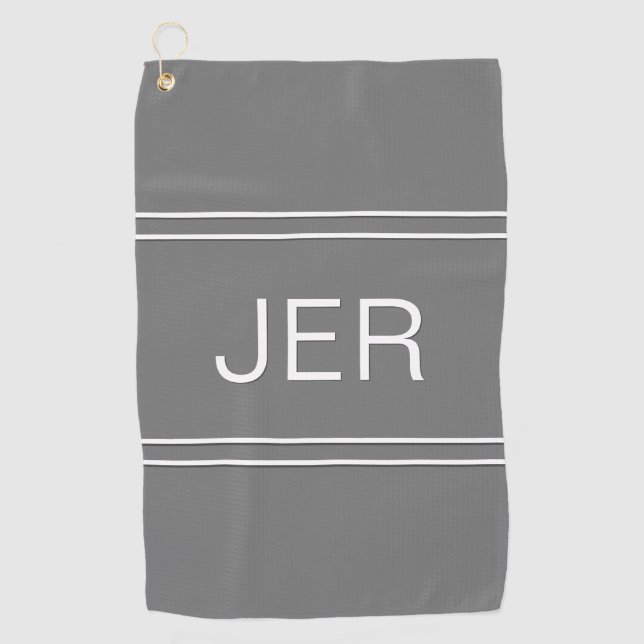 Serviette De Golf Golfeur élégant moderne gris monogrammé (Devant)