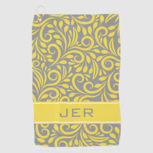 Serviette De Golf Golfeur   Motif Abstrait monogramme gris jaune