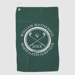 Serviette De Golf Golfeur vert émeraude et nom du club Date