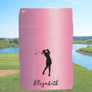 Serviette De Golf Golfeuse avec nom personnalisé de style métallisé