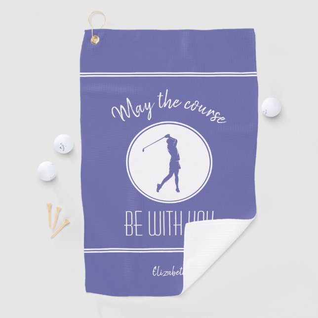 Serviette De Golf Golfeuse de golf Monogramme Pro Moderne Violet (En situation)