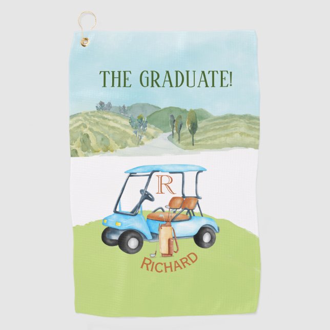 Serviette De Golf Graduation Golf Thème Nom personnalisé Monogrammes (Devant)