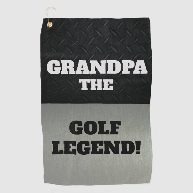 Serviette De Golf Grand-père La Légende Drôle Parler D'Argent Noir (Devant)