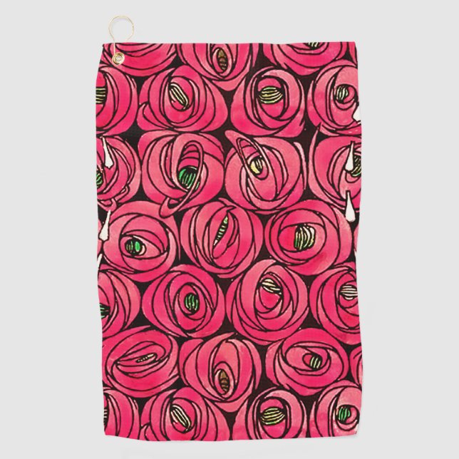 Serviette De Golf Graphique rose Art Nouveau Rennie Macintosh (Devant)
